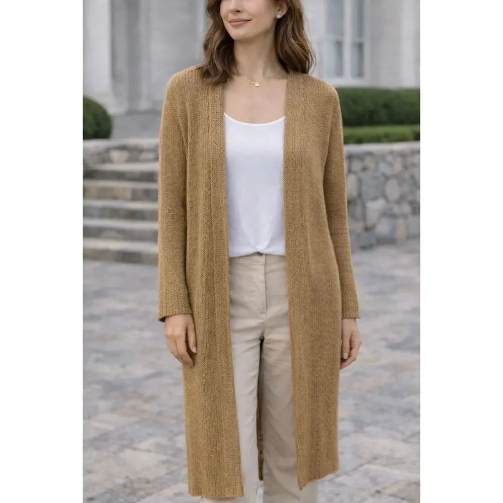 Joseph A tan knit open duster cardigan size M